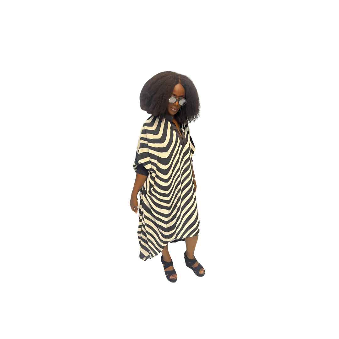 Black and White Striped Flared Maxi Dress