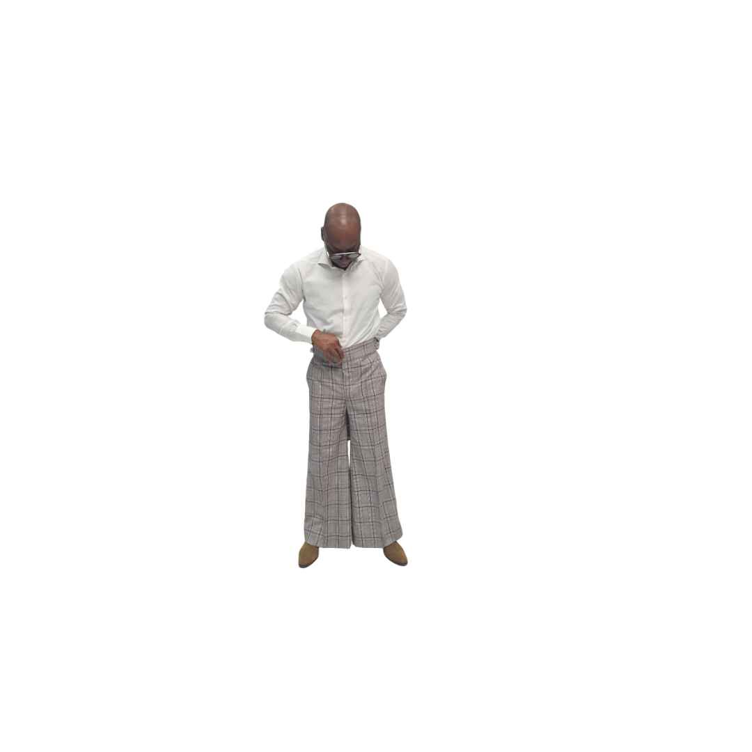 Brown Plaid Wide Leg Pants, Wide Leg Pants