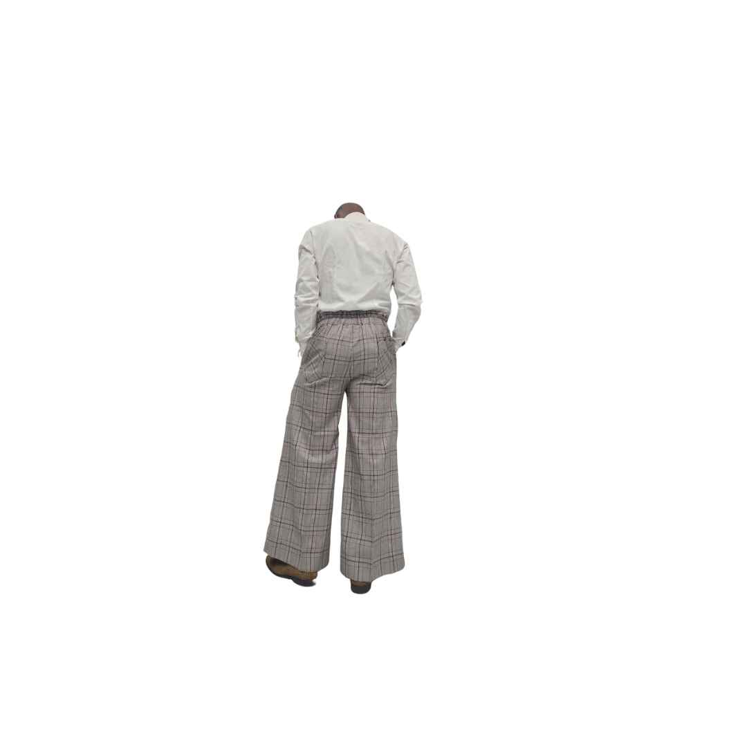 Brown Plaid Wide Leg Pants, Wide Leg Pants