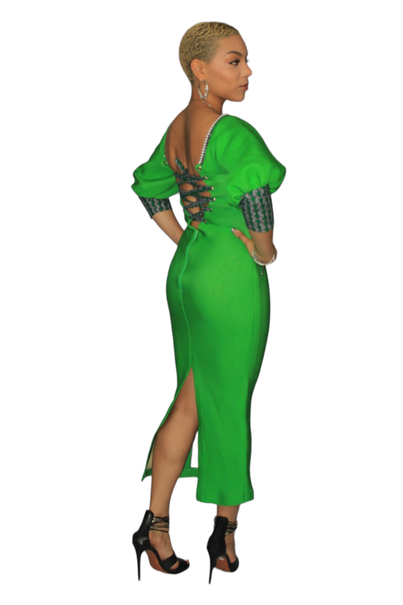 Green Jersey and Ankara Mix Maxi Dress