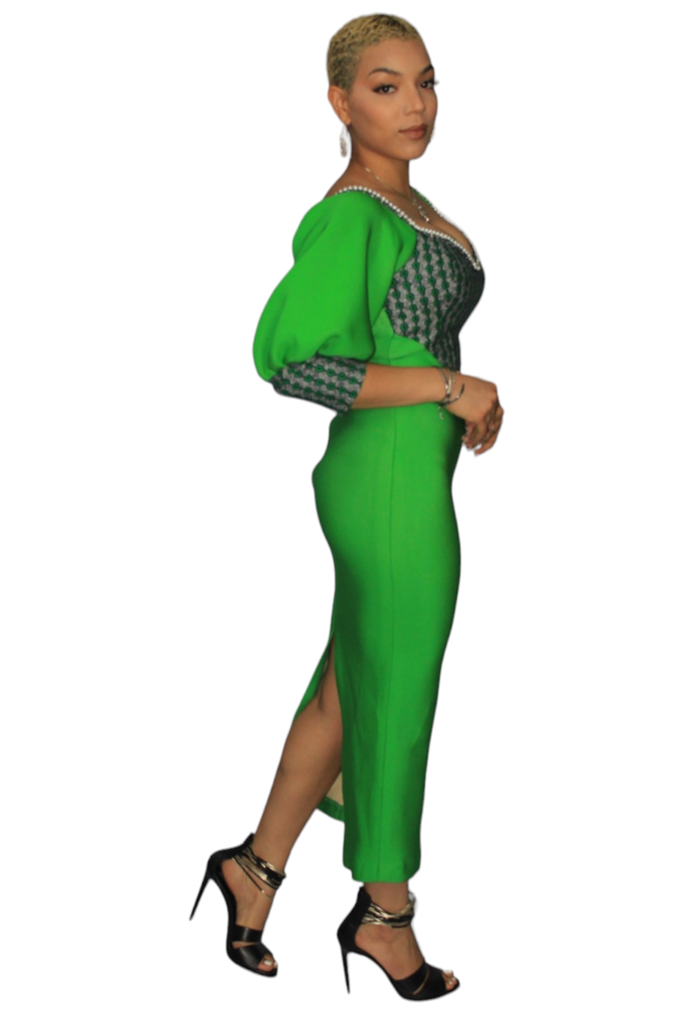 Green Jersey and Ankara Mix Maxi Dress
