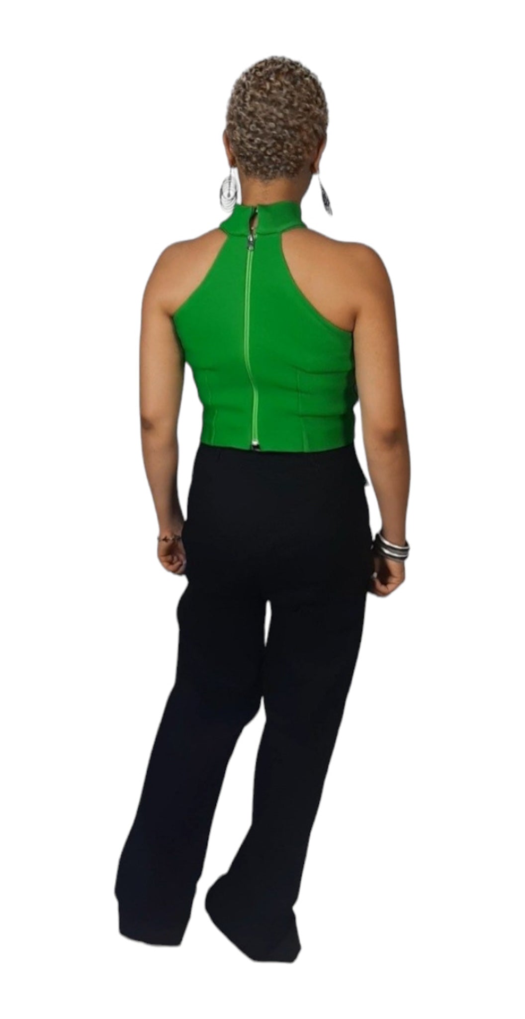 Green Polyester Crop Top with Ankara Floral Pattern