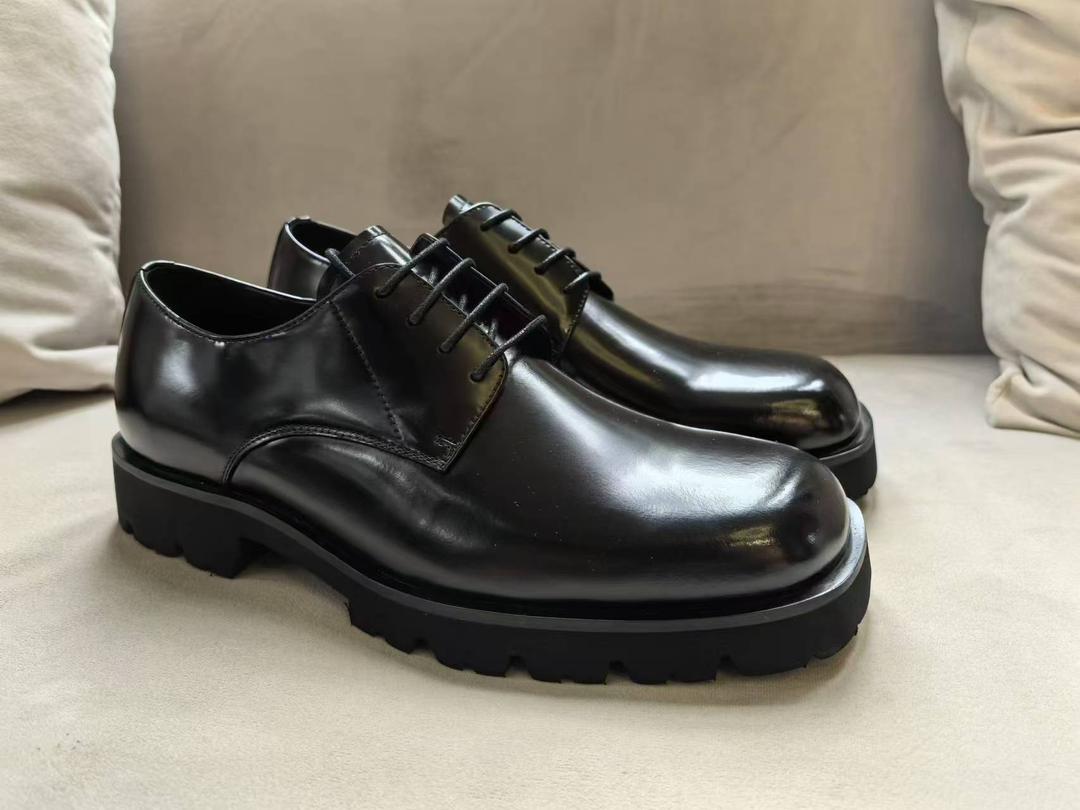 Black Lace up Square Tip Leather Shoes