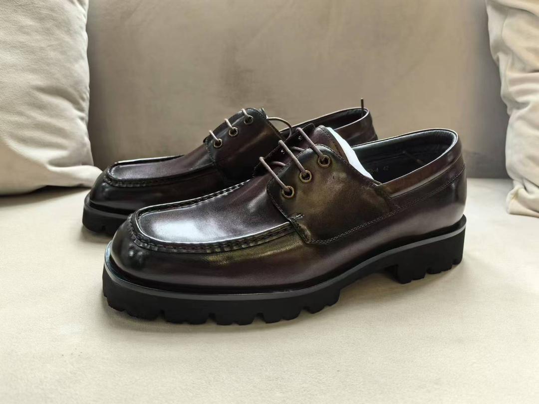 Black Lace up Square Tip Leather Shoes