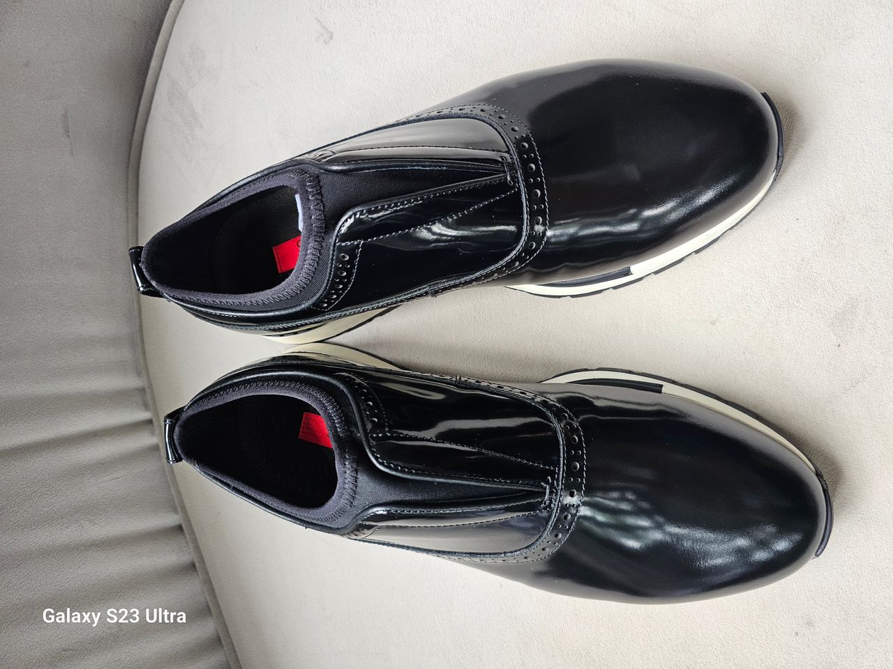 Black lace less Wet looks Leather Shoes