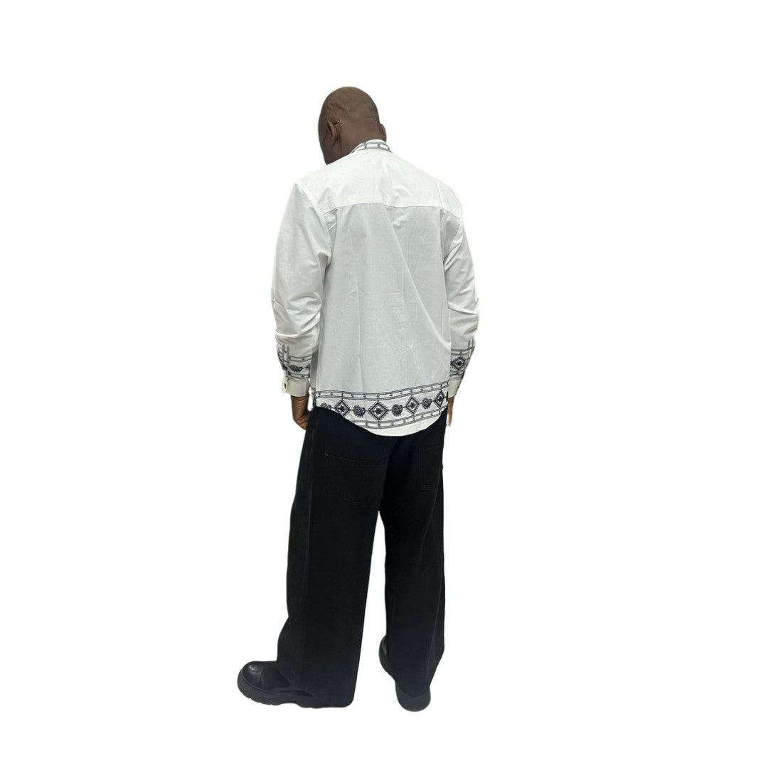 White Patterned Cotton Long Sleeve Shirt