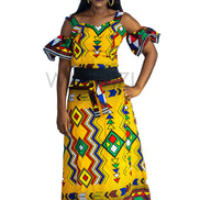 African Print Crop Top & Wrap Around Skirt, Ankara 2piece Skirt Set, African Clothing for Women