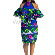 Ankara  Pleated Cold Shoulder dress, Sexy dress, African Print Dress, Sheath dress