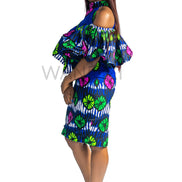 Ankara  Pleated Cold Shoulder dress, Sexy dress, African Print Dress, Sheath dress