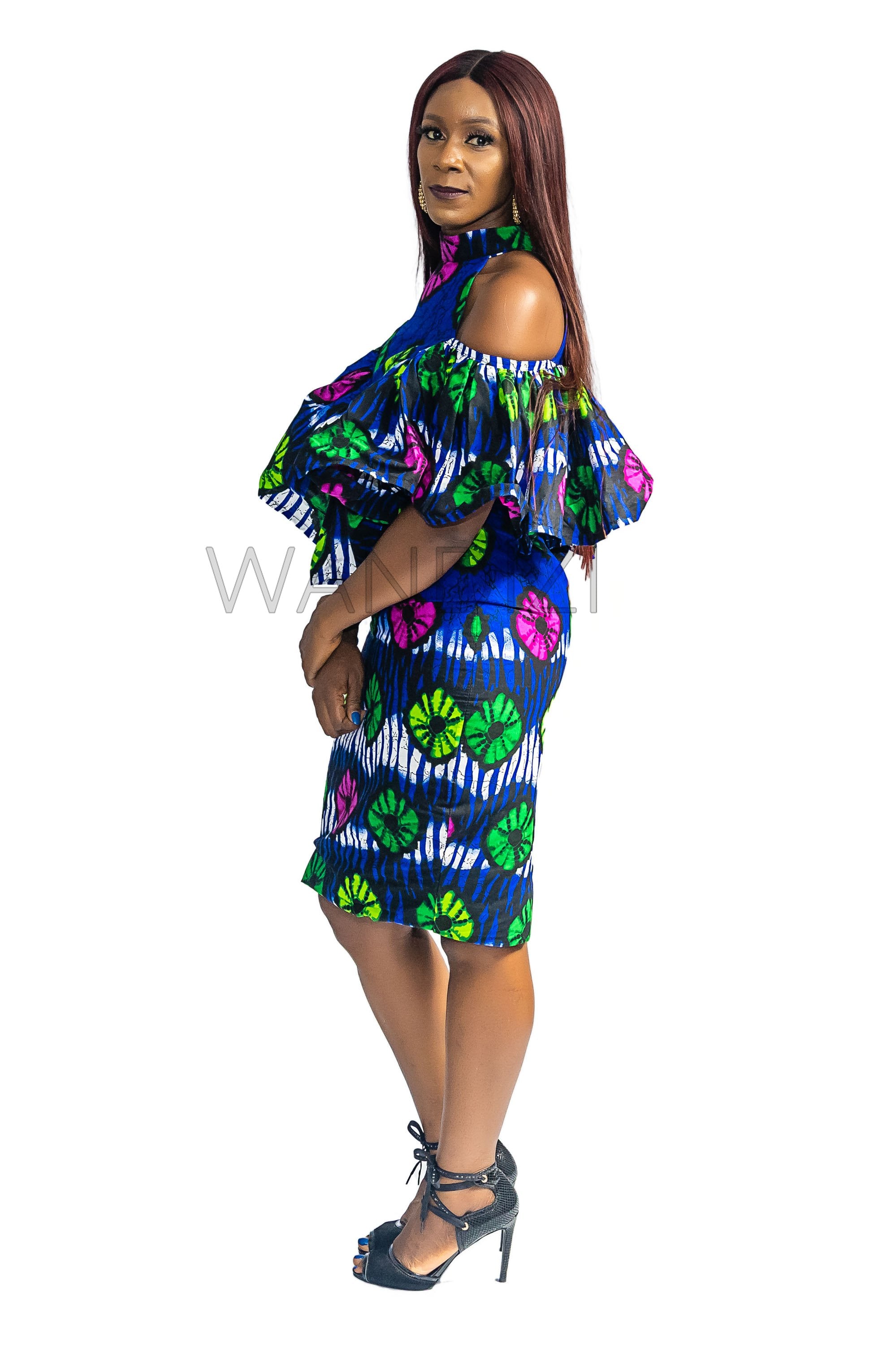 Ankara  Pleated Cold Shoulder dress, Sexy dress, African Print Dress, Sheath dress