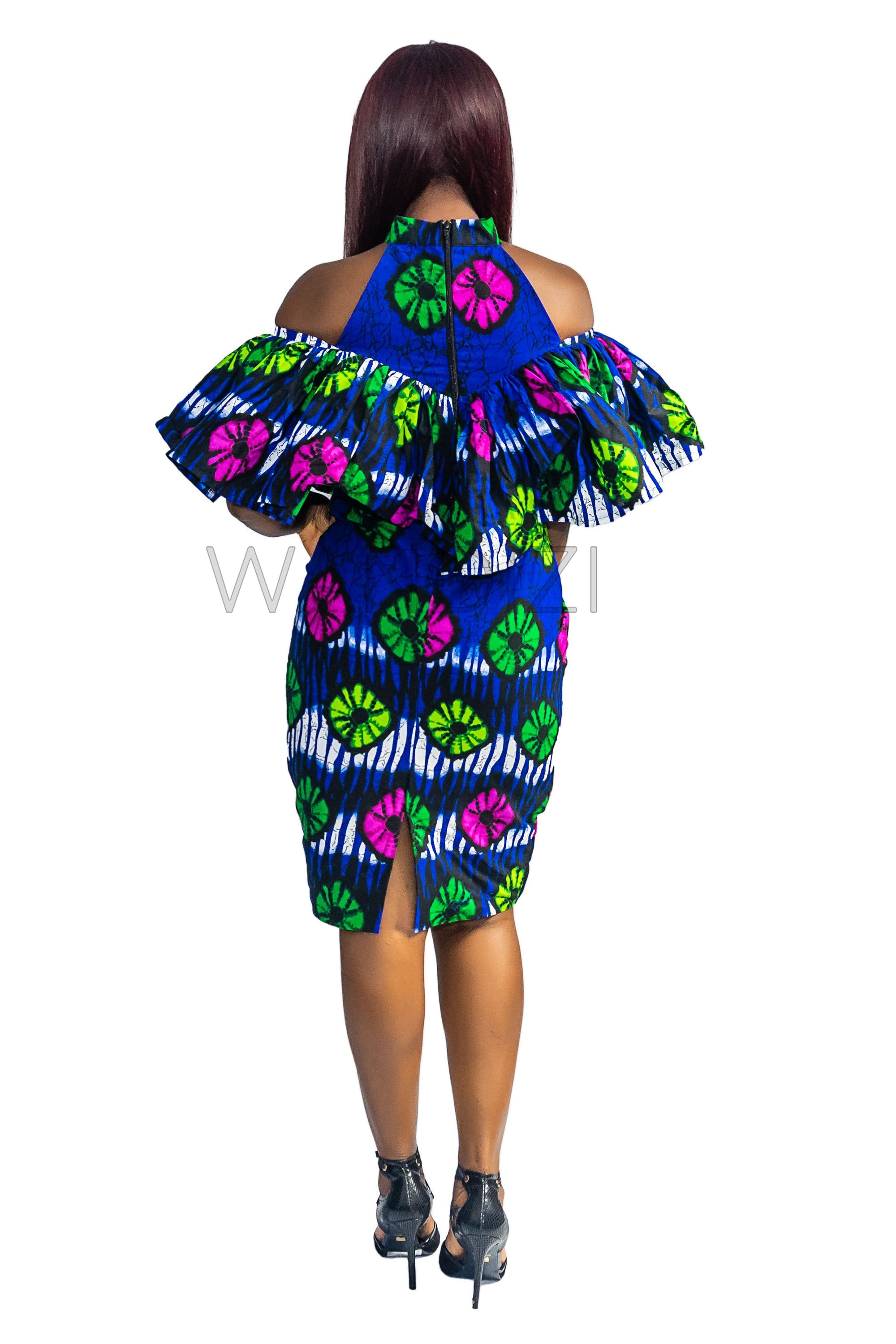 Ankara  Pleated Cold Shoulder dress, Sexy dress, African Print Dress, Sheath dress