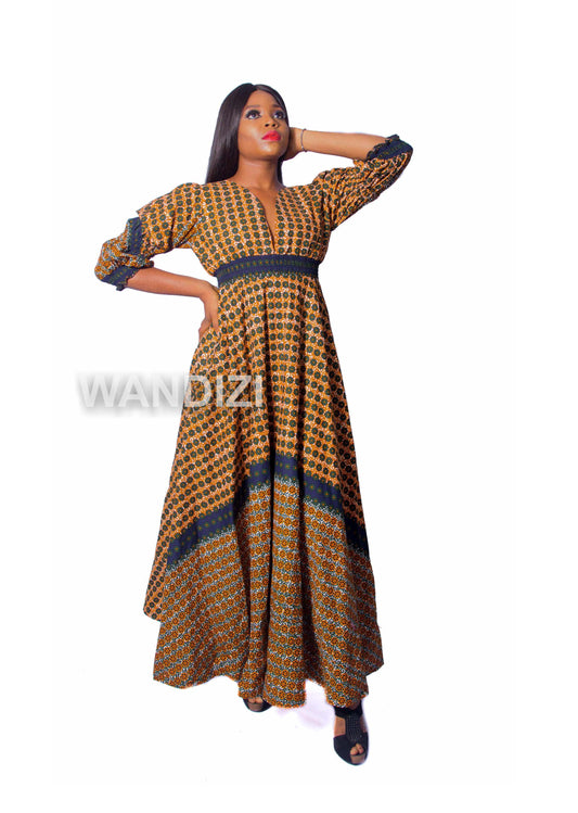 African Print Deep  V-neck Maxi Dress, Ankara Long Dress, African Clothing for Women