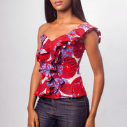 African Print One Shoulder Ruffled Top, Ankara Top,  African Print Top, Ruffled Top