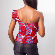 African Print One Shoulder Ruffled Top, Ankara Top,  African Print Top, Ruffled Top