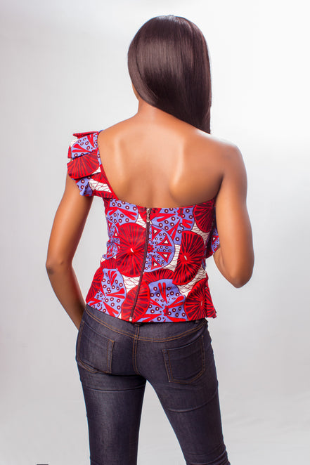 African Print One Shoulder Ruffled Top, Ankara Top,  African Print Top, Ruffled Top