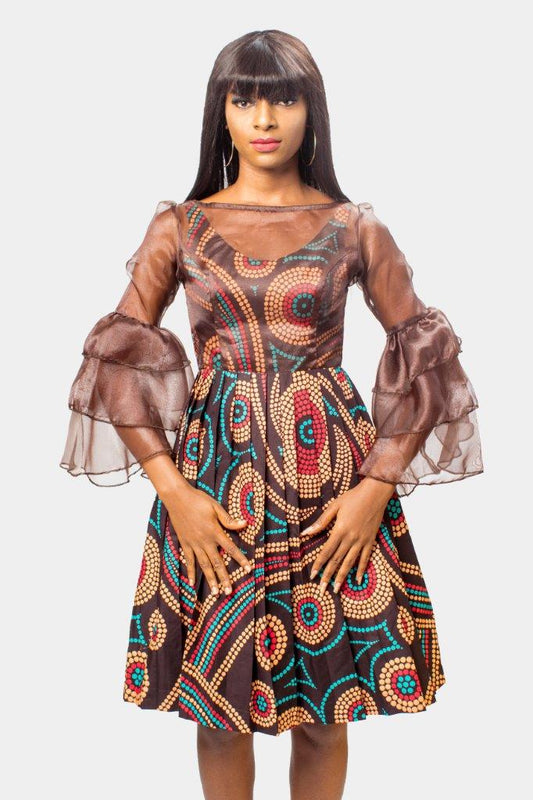 African Print Ankara and Organza Sleeved Dress, African Print Dress