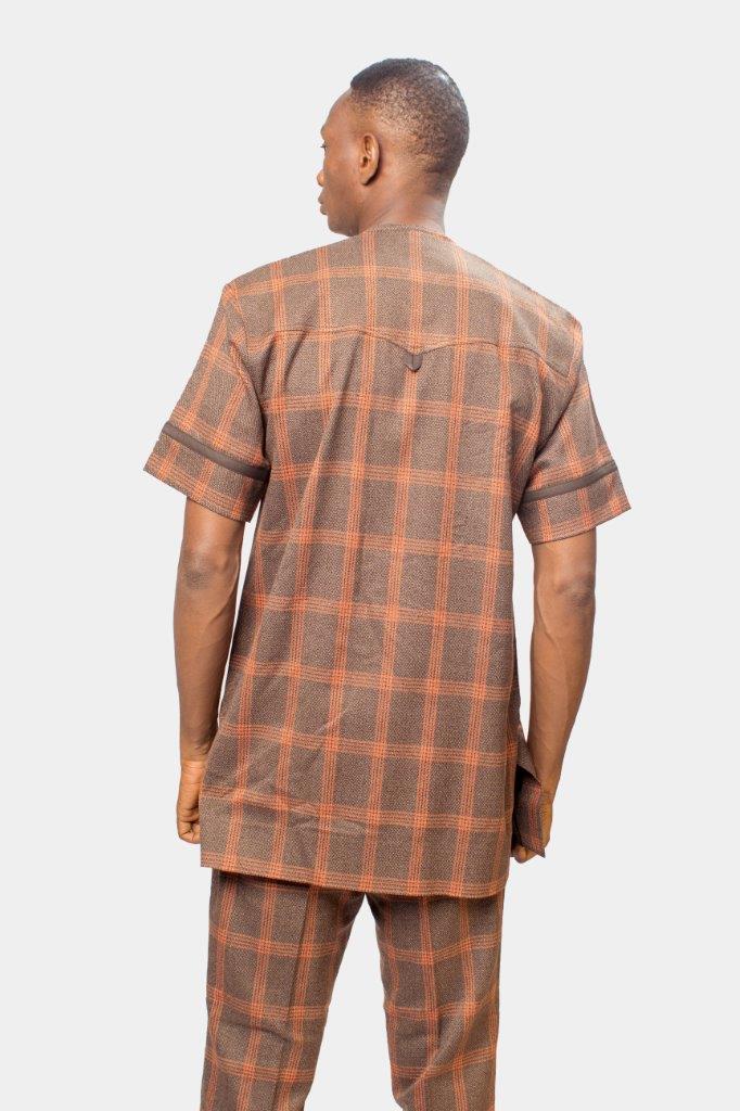 Tartan plaid orange and brown Suit, African Men's Clothing, African Men's Suit, Traditional outfits