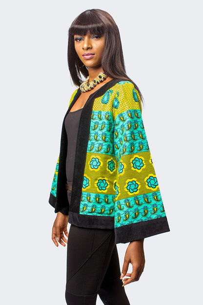 African Print Ankara Jacket with Velvet Taping, Ankara Jacket