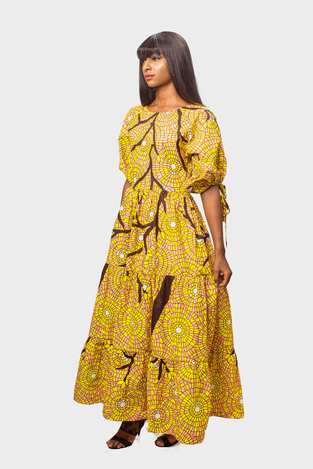 Vibrant yellow African Print Ankara Maxi Dress