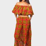 African Print Ankara Off the Shoulder Crop Top and Matching  Cape Pencil Pants