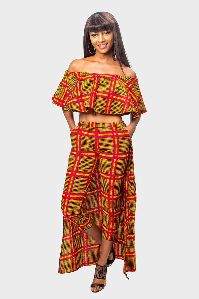 African Print Ankara Off the Shoulder Crop Top and Matching  Cape Pencil Pants