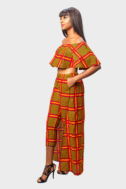 African Print Ankara Off the Shoulder Crop Top and Matching  Cape Pencil Pants