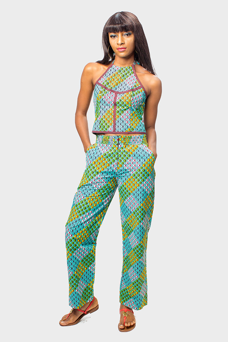 Halter Neck Ankara Crop Top and Matching Pants, African Print Halter Neck Top & Pants