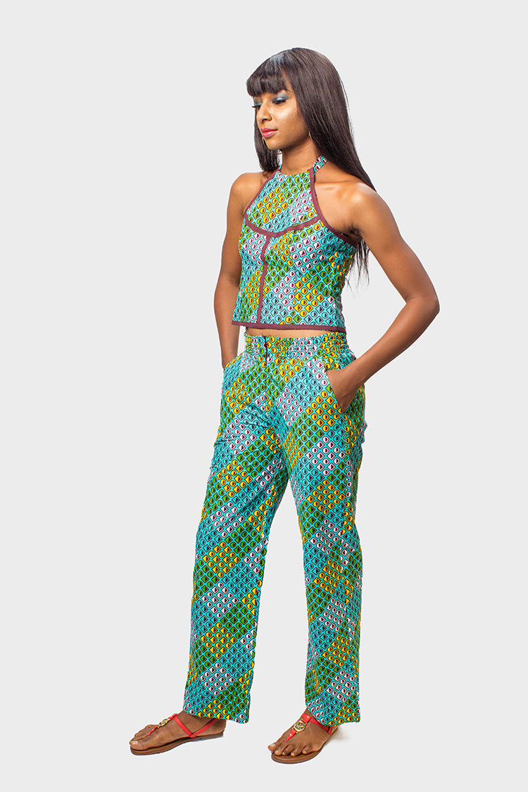 Halter Neck Ankara Crop Top and Matching Pants, African Print Halter Neck Top & Pants