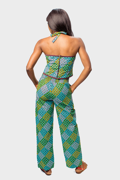 Halter Neck Ankara Crop Top and Matching Pants, African Print Halter Neck Top & Pants