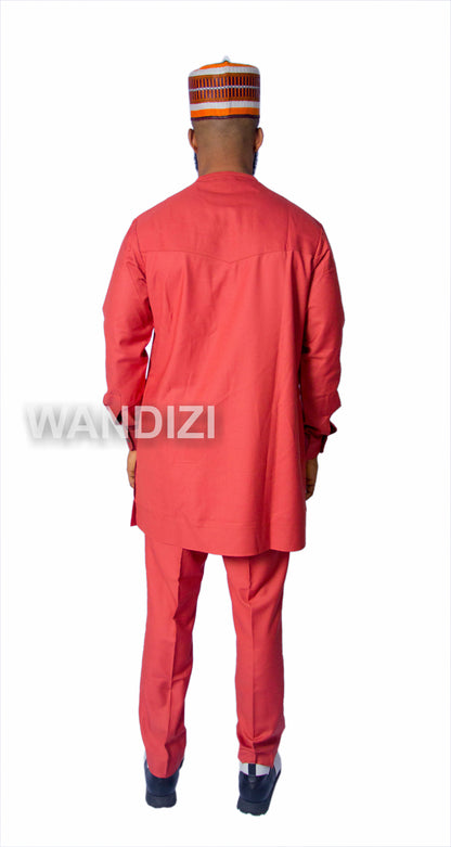 Burnt Orange African traditional Suit, African Men Clothing, African Wedding Men