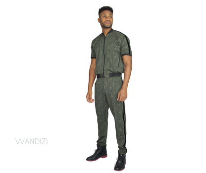 African Print Denim/Jeans Mens Jumpsuit, Mens Jean Jumpsuit, Mens Jumpsuit, Front Zip Jumpsuit