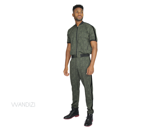 African Print Denim/Jeans Mens Jumpsuit, Mens Jean Jumpsuit, Mens Jumpsuit, Front Zip Jumpsuit