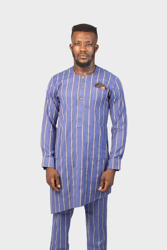 Blue Chalk Stripe African Suit