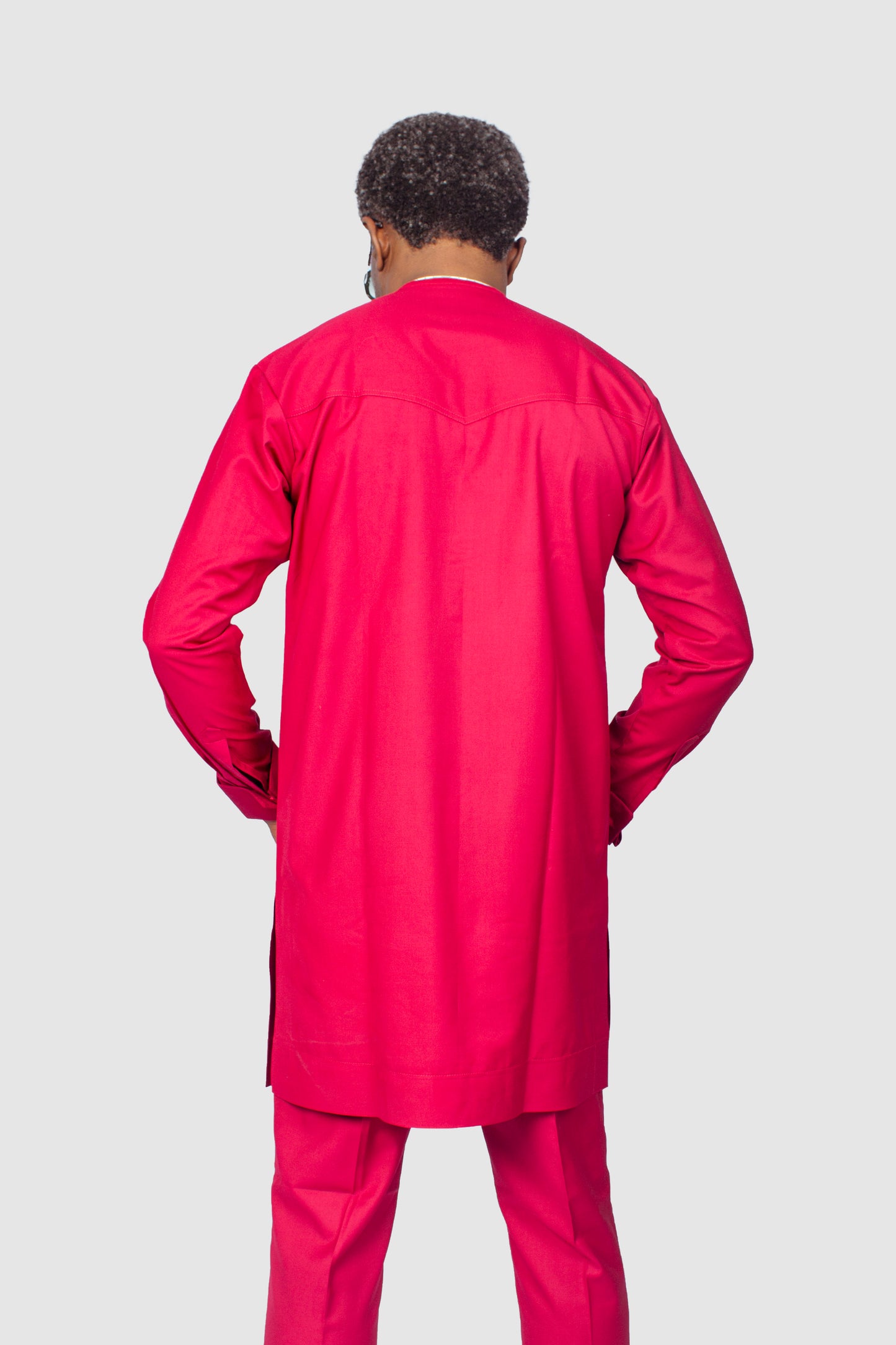 Red Fuchsia African Suit with black bias detailing, African Men's Suit, Traditional outfits