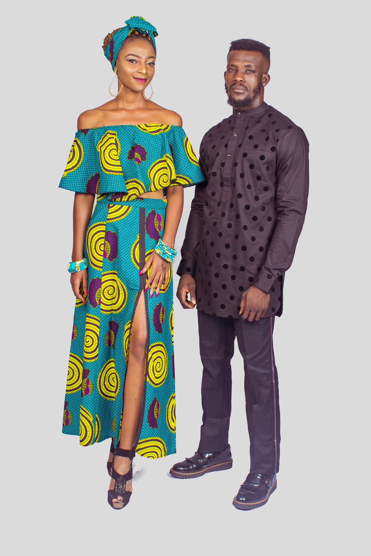 African Print Crop Top & Long Slit Skirt, Ankara 2piece Skirt Set, African Clothing for Women