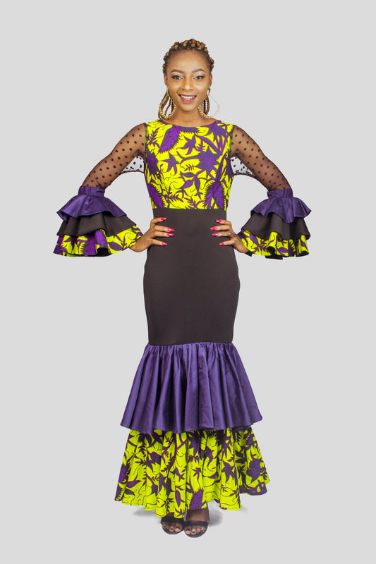 Ankara Flamenco Dress, African Print Dress, Ankara Maxi Dress, African Clothing for Women.