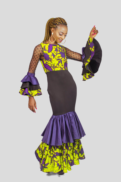 Ankara Flamenco Dress, African Print Dress, Ankara Maxi Dress, African Clothing for Women.