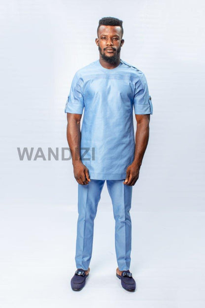 Light Blue African Suit, African Men Clothing, African Men Suit, African Wedding Men