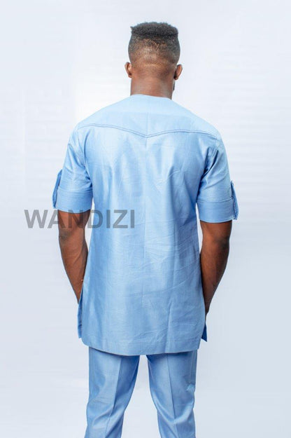 Light Blue African Suit, African Men Clothing, African Men Suit, African Wedding Men