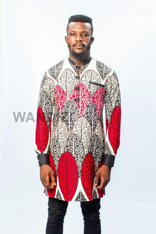 Red African Print Ankara Shirt, Mens Clothing, Ankara Shirt, African Wax Shirt