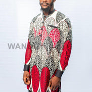 Red African Print Ankara Shirt, Mens Clothing, Ankara Shirt, African Wax Shirt