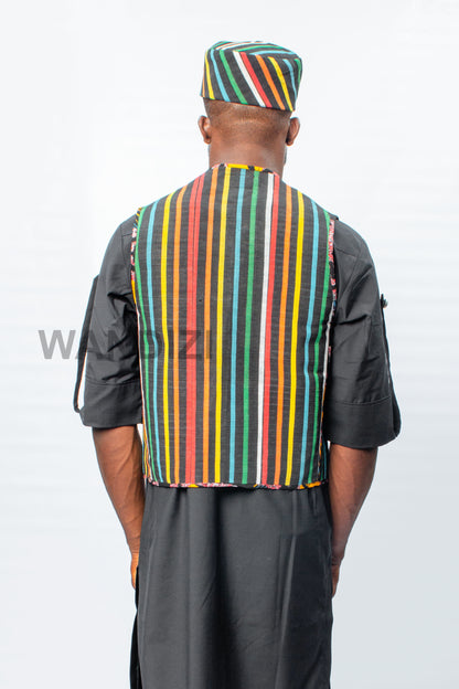 Aso Oke Waist Coat with matching fila cap, Aso Oke Vest, Aso Oke Cap, Mens Vest, Mens Shirt