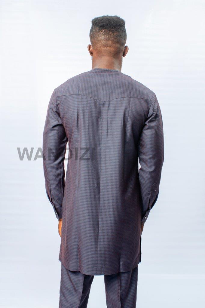 Blue Graph Check African Suit, African Mens Clothing, African Mens Suit, African Mens Wear