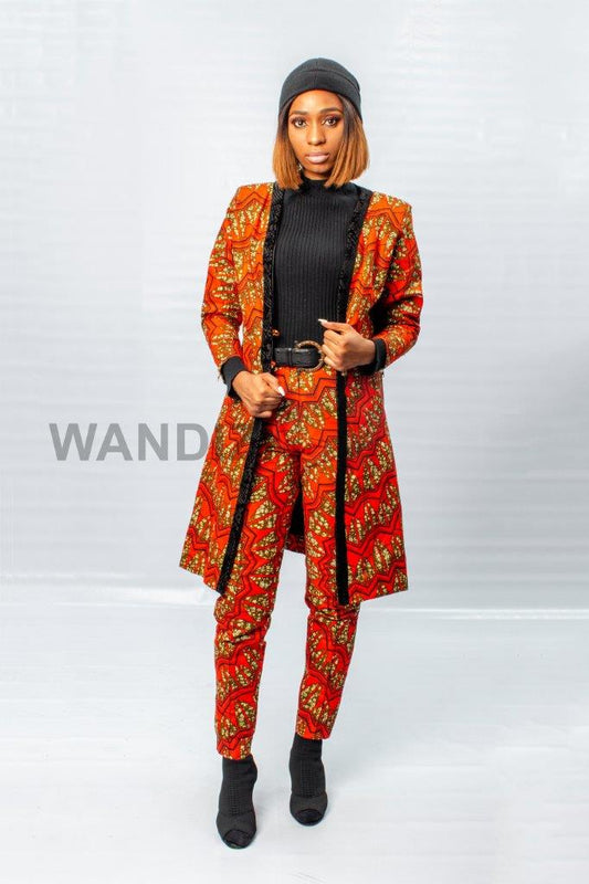 African Print Ankara Long Jacket and matching cigarette pants, Ankara Jacket, Ankara pants