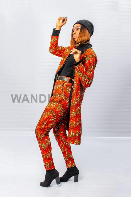 African Print Ankara Long Jacket and matching cigarette pants, Ankara Jacket, Ankara pants