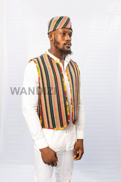 Aso Oke Waist Coat with matching fila cap, Aso Oke Vest, Aso Oke Cap, Mens Vest, Mens Shirt