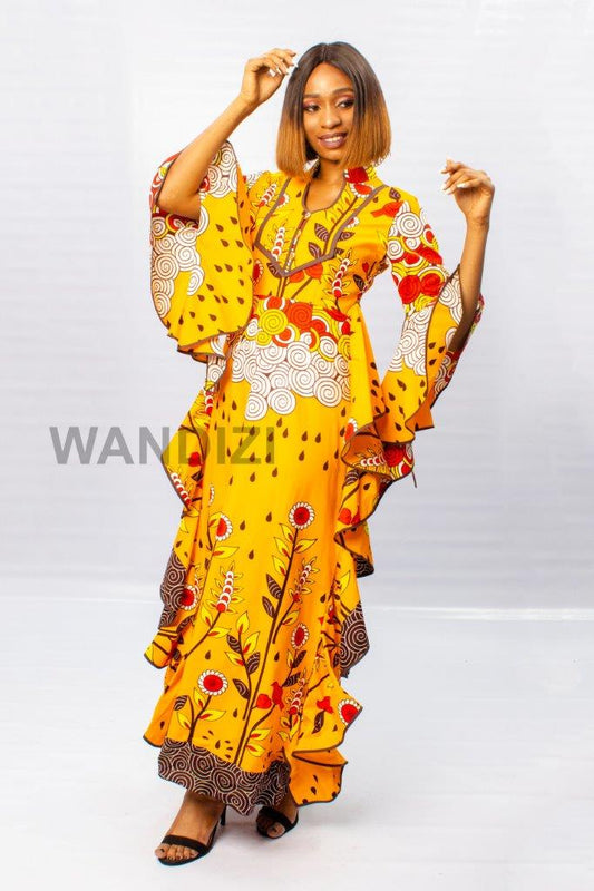 Orange Ankara Butterfly Maxi Dress, African Print Butterfly Dress, Ankara Dress, Ankara Maxi Dress