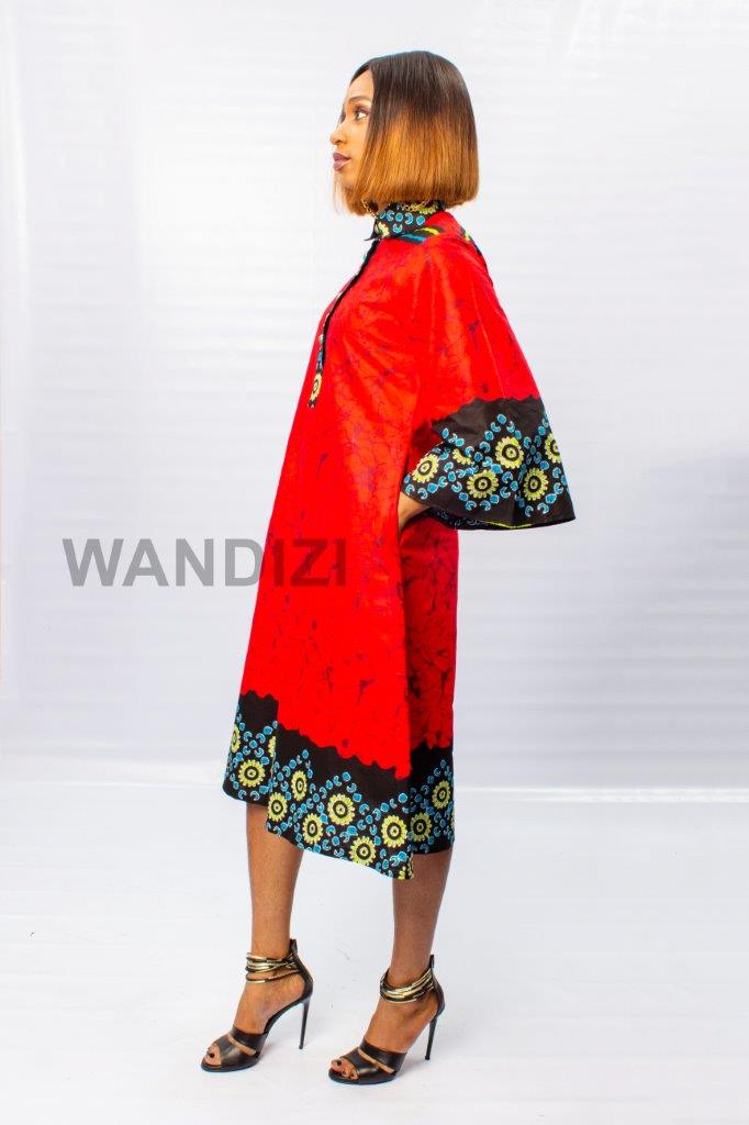 Red African Print A-line Batik Dress,  African Womens Dress, African Dress, African Clothing