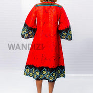 Red African Print A-line Batik Dress,  African Womens Dress, African Dress, African Clothing