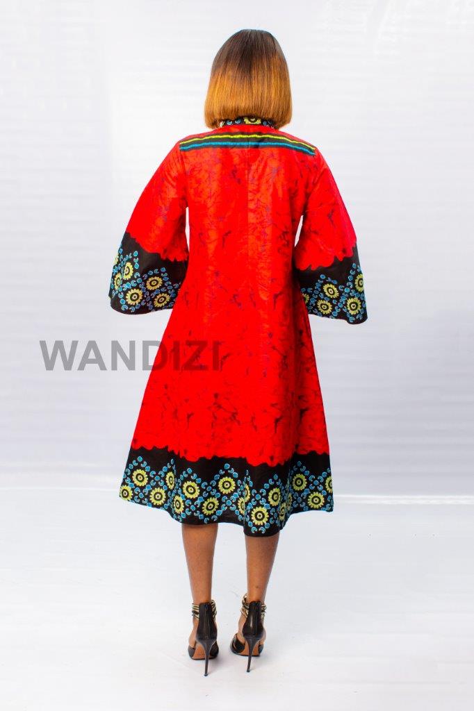 Red African Print A-line Batik Dress,  African Womens Dress, African Dress, African Clothing
